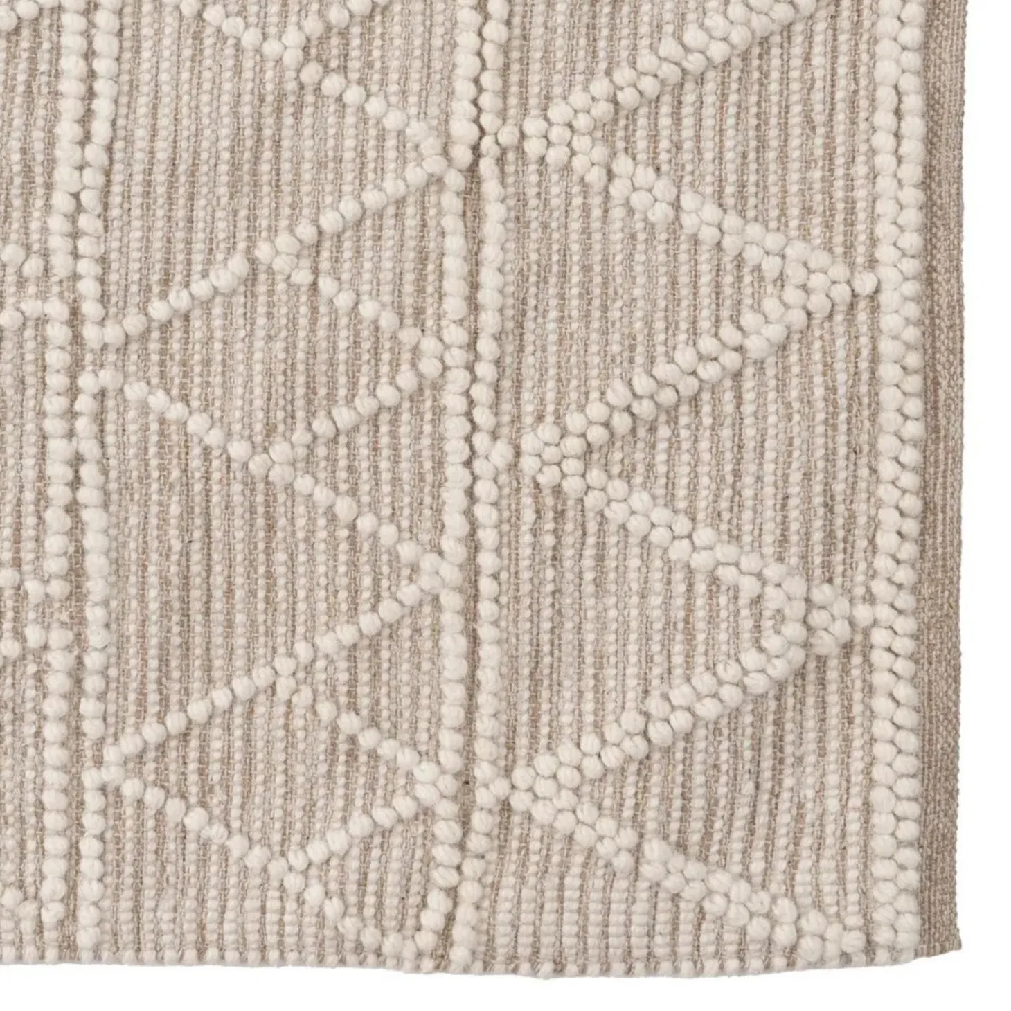 Alfombra crema de lana y algodón con relieve Boho 160x230cm