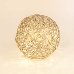 Bola decorativa de rafia dorada con luz LED Luys Ø15cm