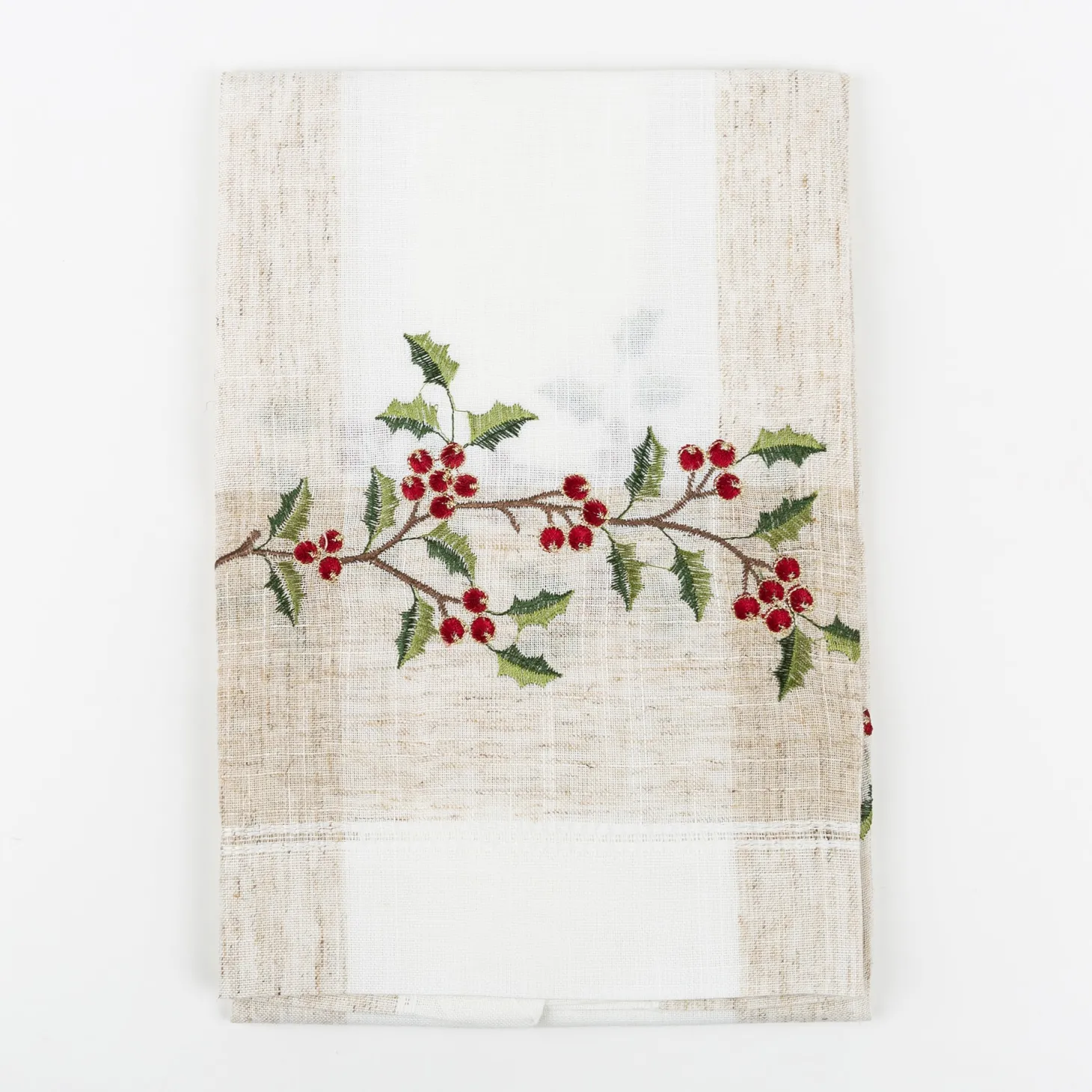 Camino de mesa blanco bordado Muérdago 40x140cm