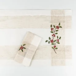 Camino de mesa blanco bordado Muérdago 40x140cm