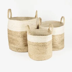Cesta de yute blanca y natural Vide Ø35x33cm