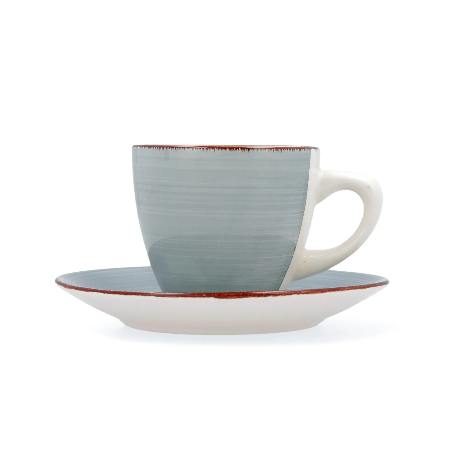Conjunto de 2 tazas con plato azul de gres Vita 22cl