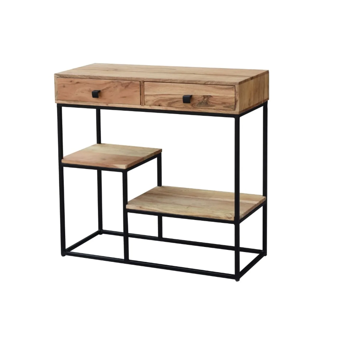 Consola de madera acacia con dos cajones y estantes Bremen 80x30x81cm