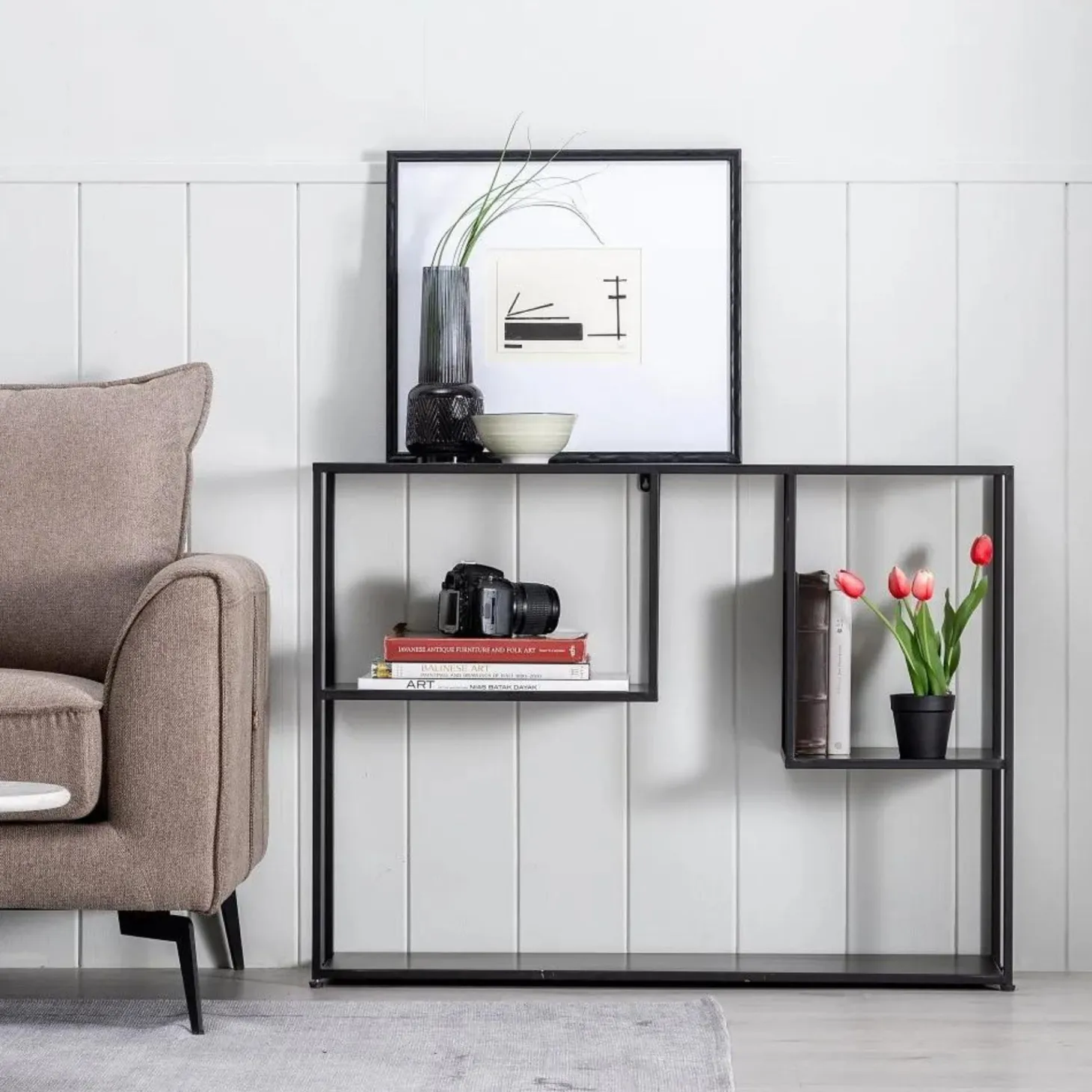 Consola de metal negro Calista 100x26x75cm