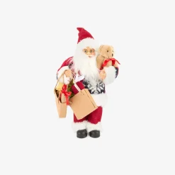 Figura decorativa Santa Claus con bolsa regalos y peluche 30cm