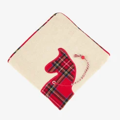 Funda de cojín Caballo balancín de tartán 45x45cm