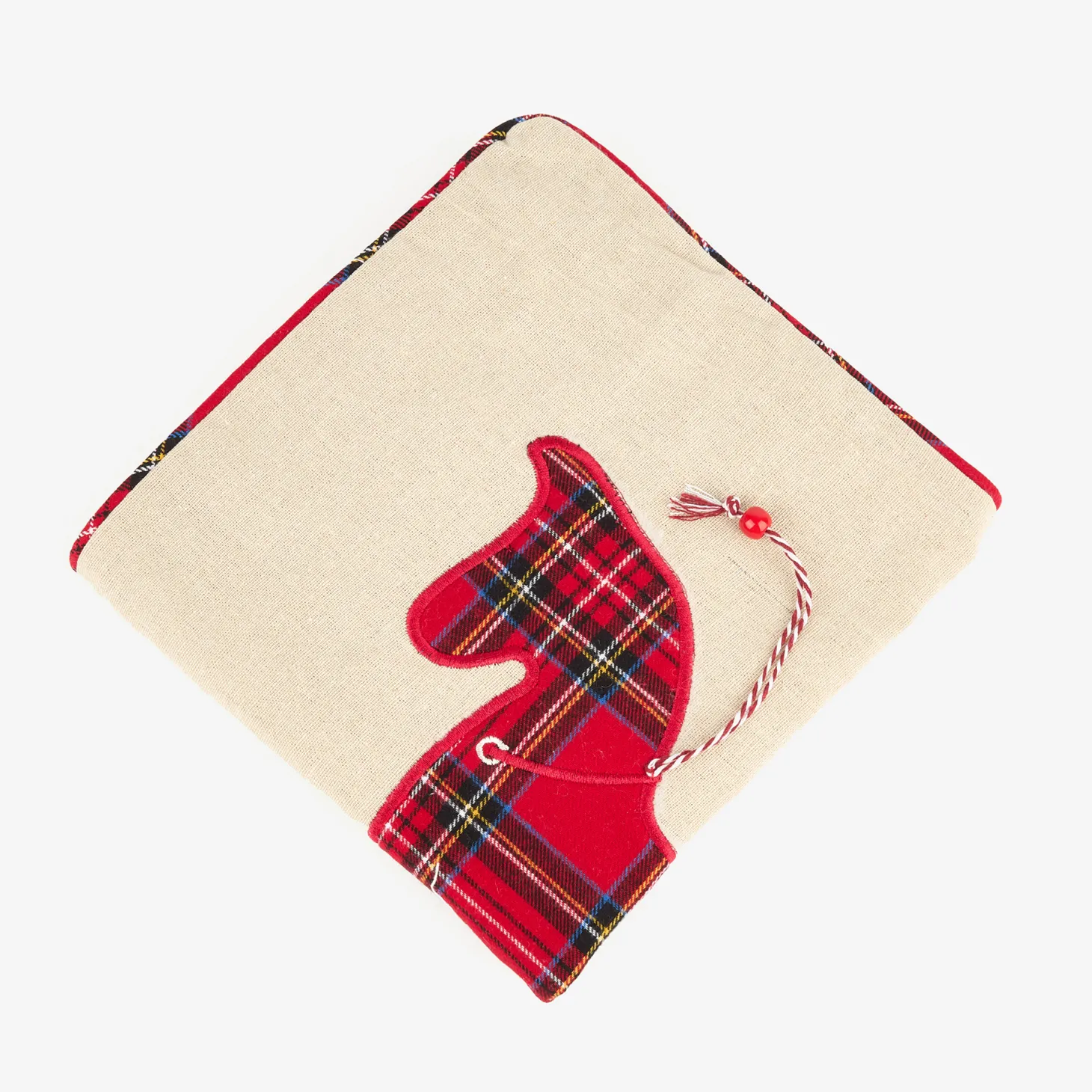 Funda de cojín Caballo balancín de tartán 45x45cm