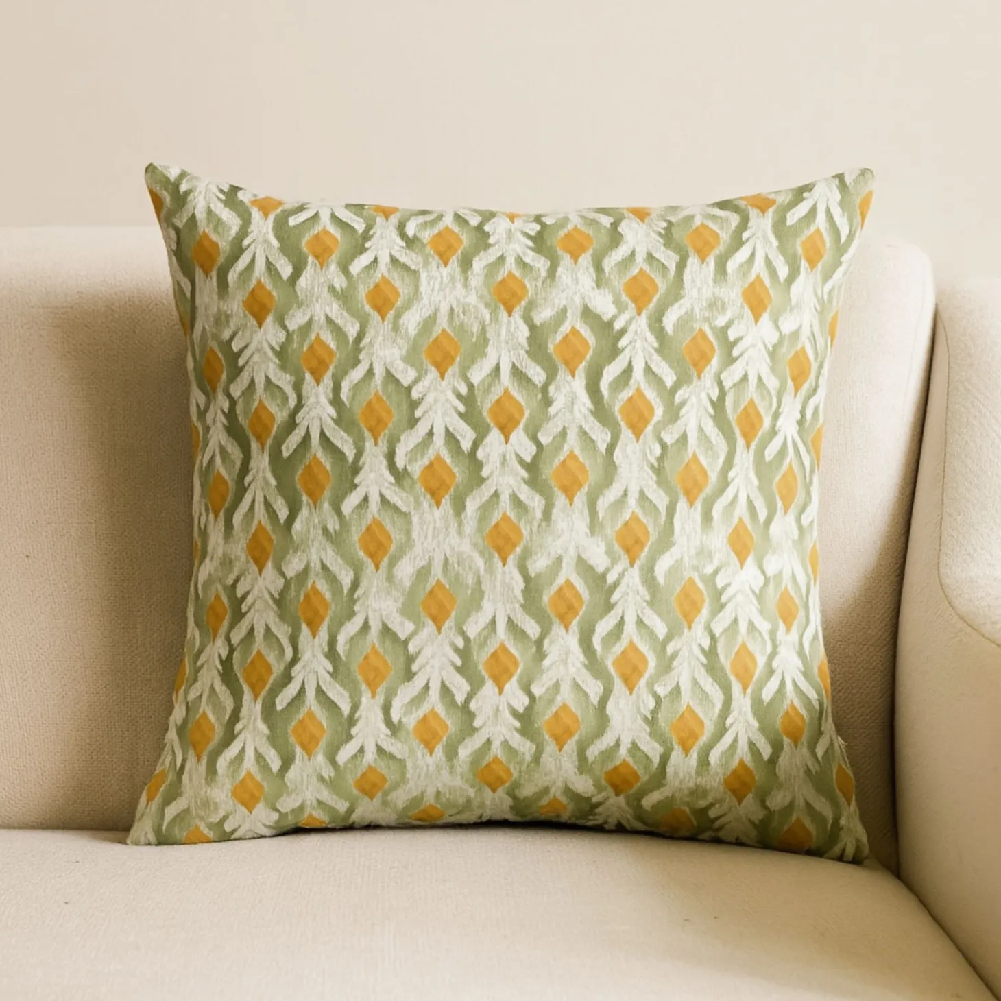 Funda de cojín de algodón verde y naranja cuadrada Tarka 45x45cm