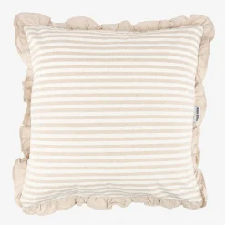 Funda de cojín de algodón volante rayas beige Timoti 45x45cm