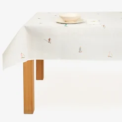 Mantel blanca bordado Esquiadores 150x250cm