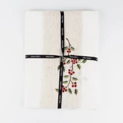 Mantel de Navidad blanco bordado Muérdago 150x250cm