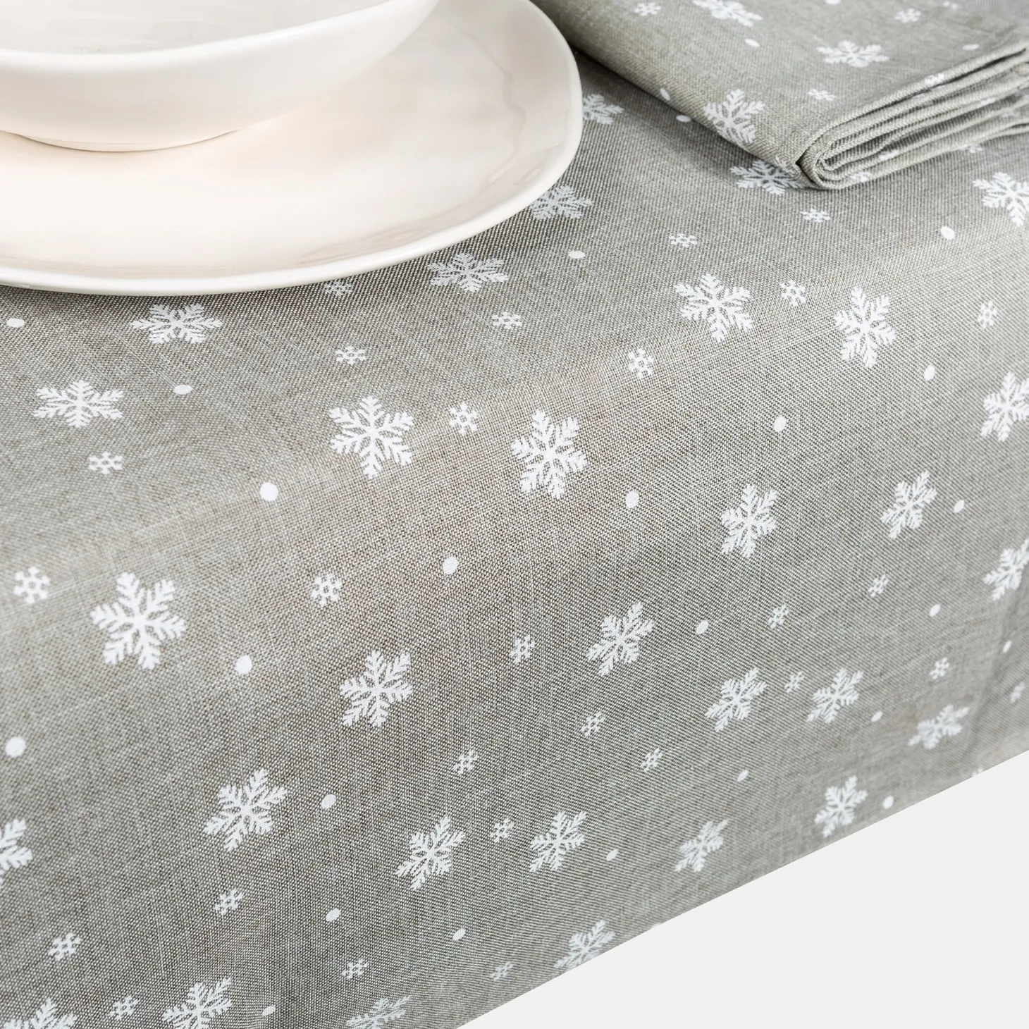 Mantel de Navidad gris Copos de nieve 150x250cm