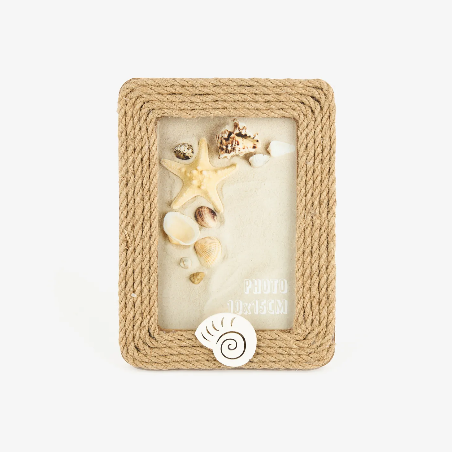 Marco de fotos de madera MDF y cuerda Concha 10x15cm