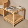 Mesa auxiliar de ratán y cristal Corvo 55x55x50cm