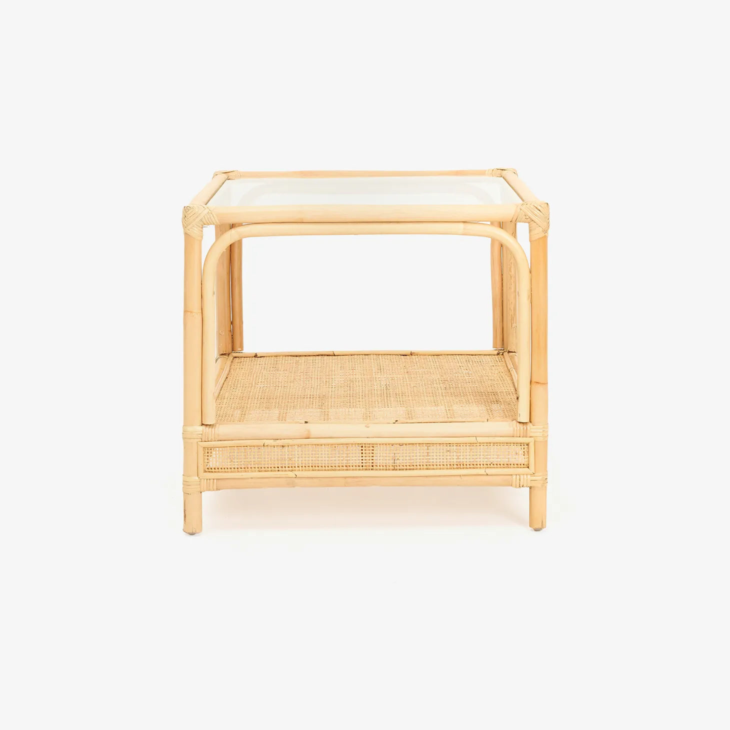 Mesa auxiliar de ratán y cristal Corvo 55x55x50cm