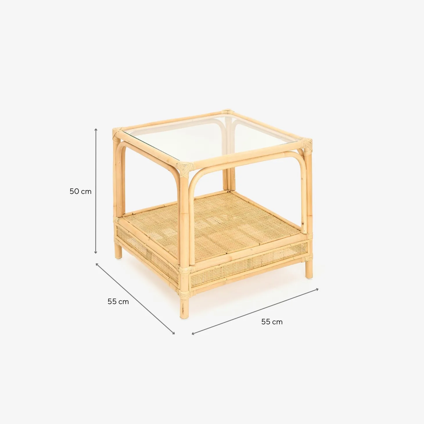 Mesa auxiliar de ratán y cristal Corvo 55x55x50cm