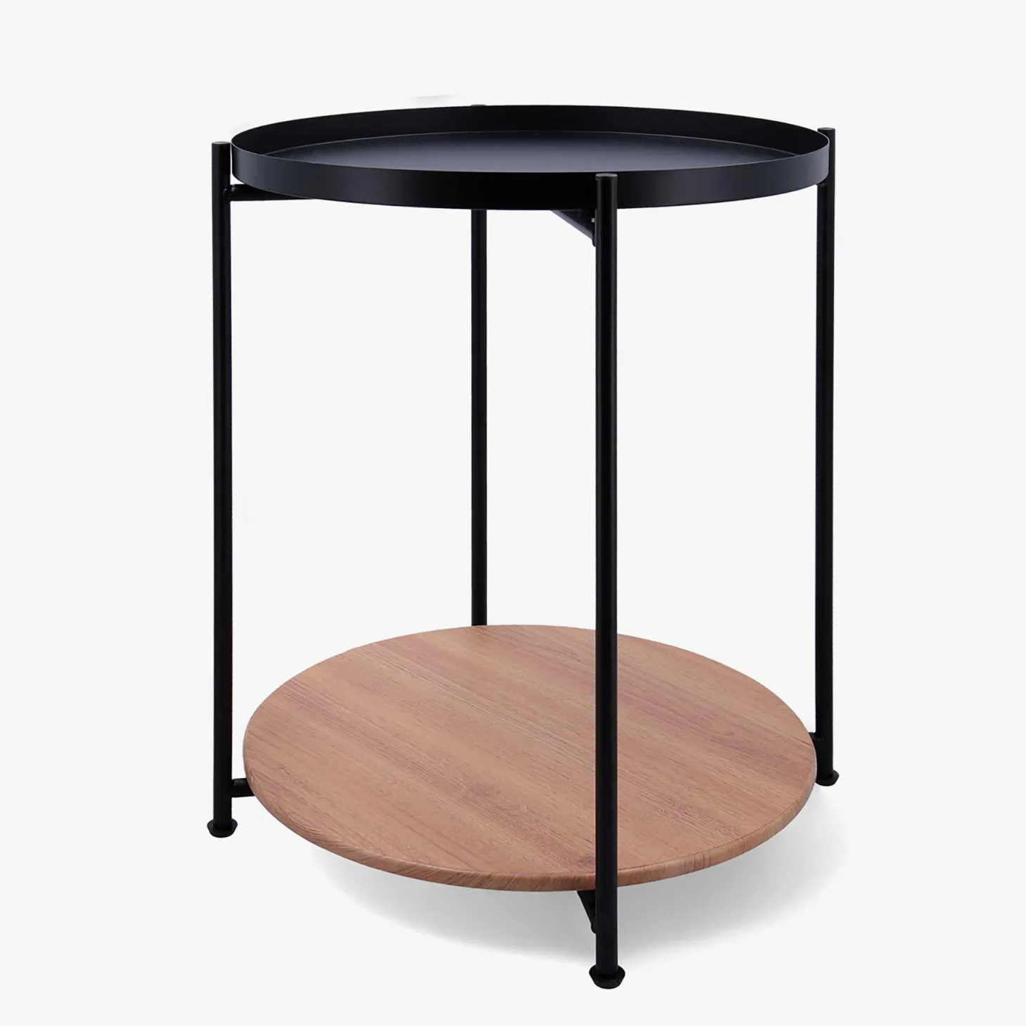 Mesa auxiliar redonda negra de acero y madera Linz ø42x52cm
