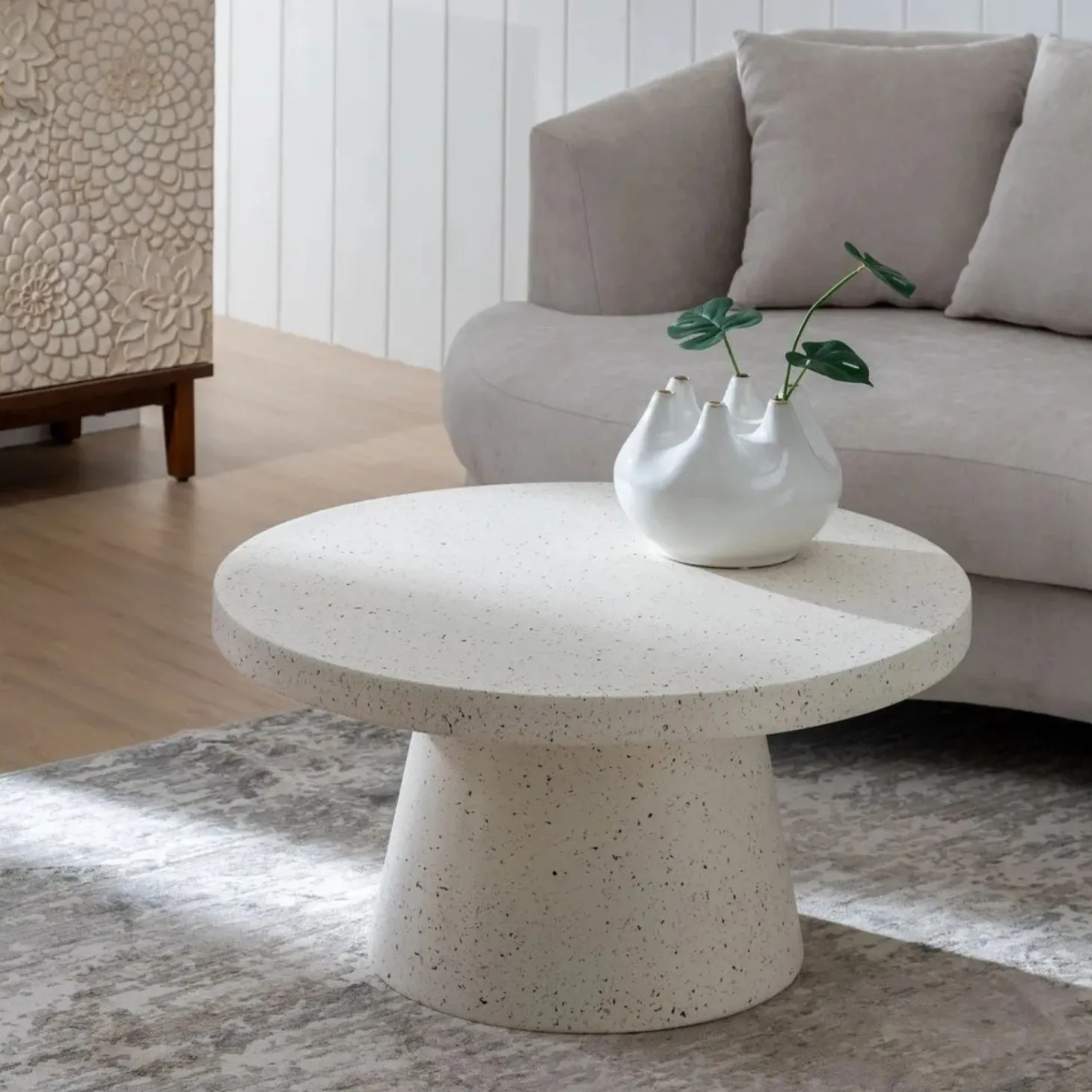 Mesa de centro de fibra de magnesio blanca Milo Ø80x38cm