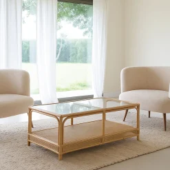 Mesa de centro de ratán y cristal Corvo 110x60x40cm