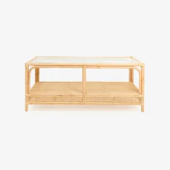 Mesa de centro de ratán y cristal Corvo 110x60x40cm