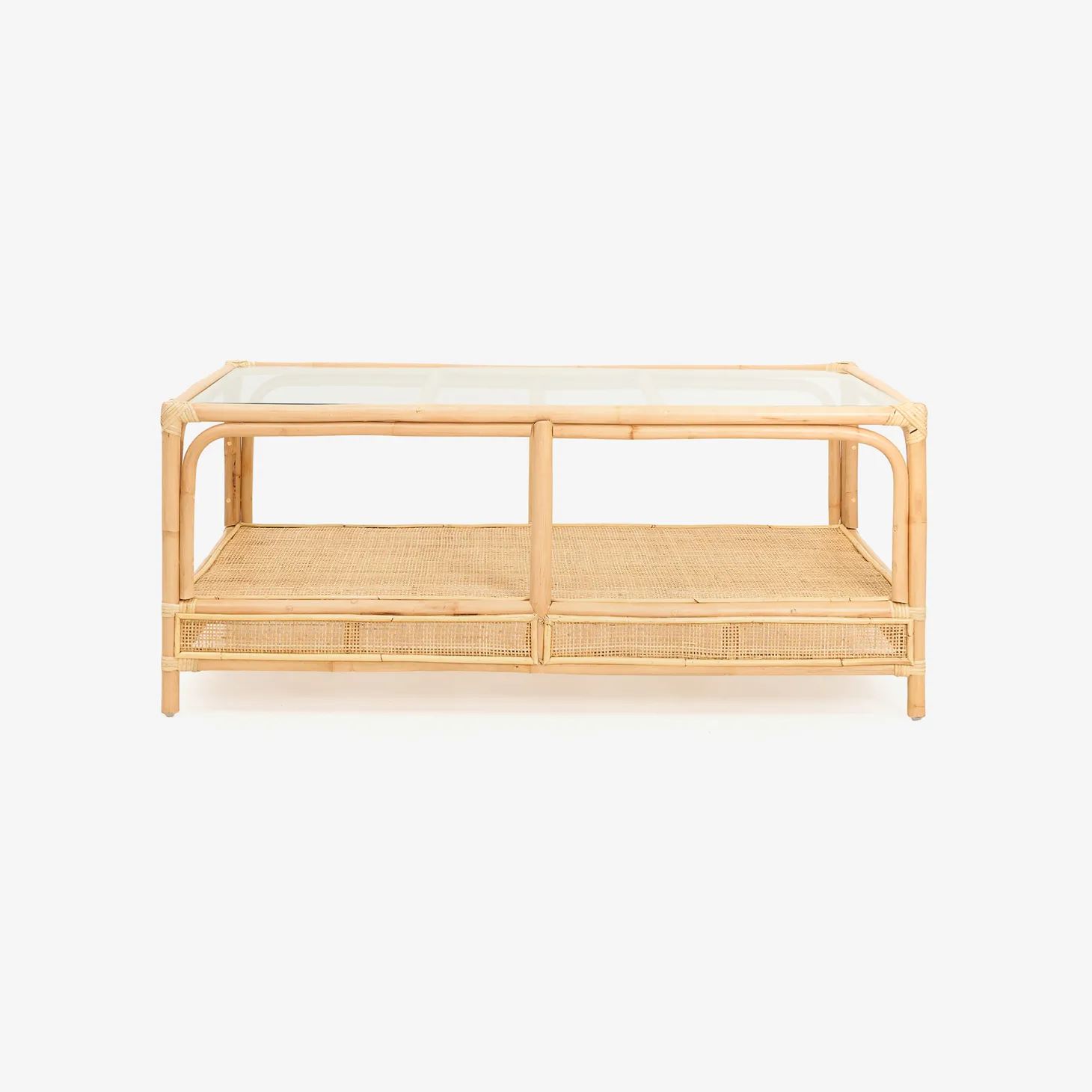 Mesa de centro de ratán y cristal Corvo 110x60x40cm