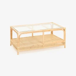 Mesa de centro de ratán y cristal Corvo 110x60x40cm
