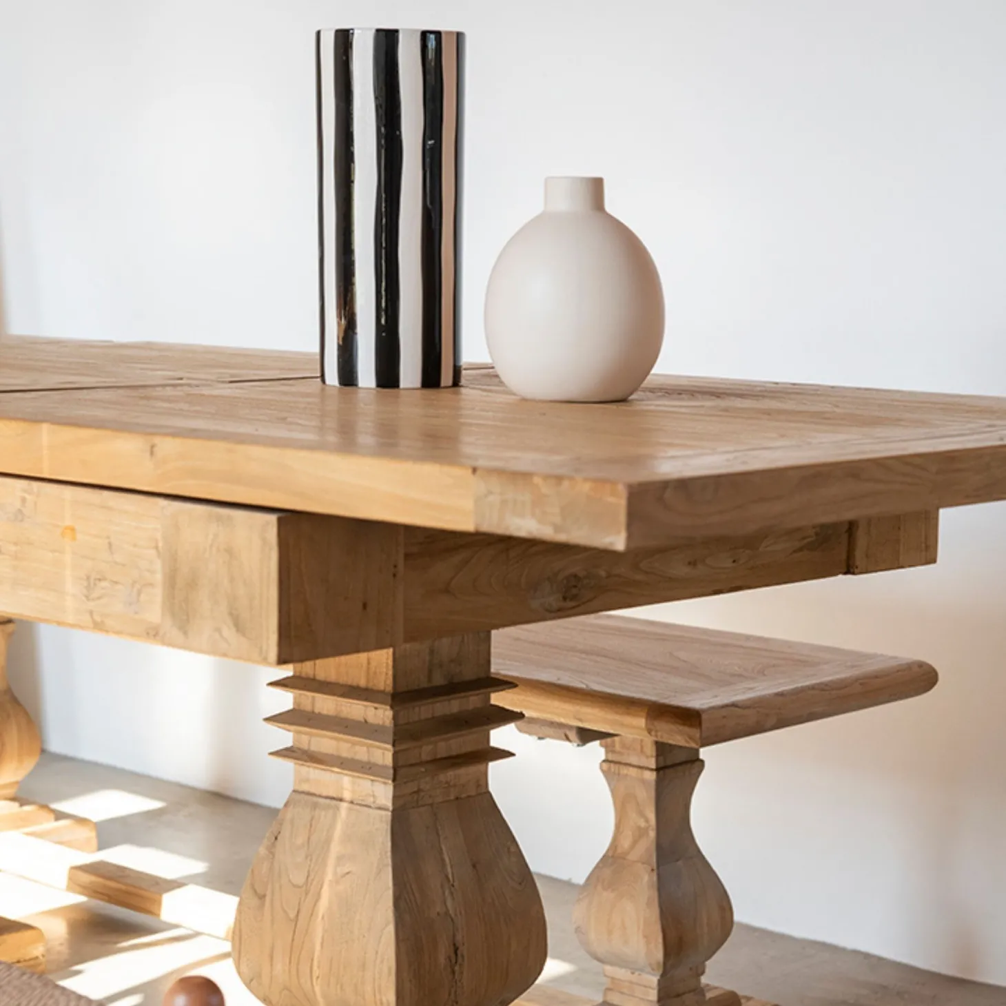 Mesa de comedor extensible de madera de olmo reciclada Toulouse 160/220x80x76cm