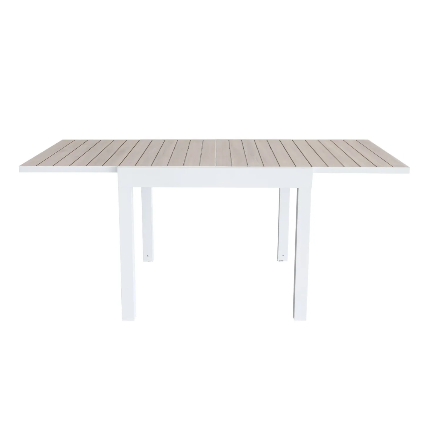 Mesa de jardín extensible de aluminio blanco con efecto madera Albir 90/180x90x76cm