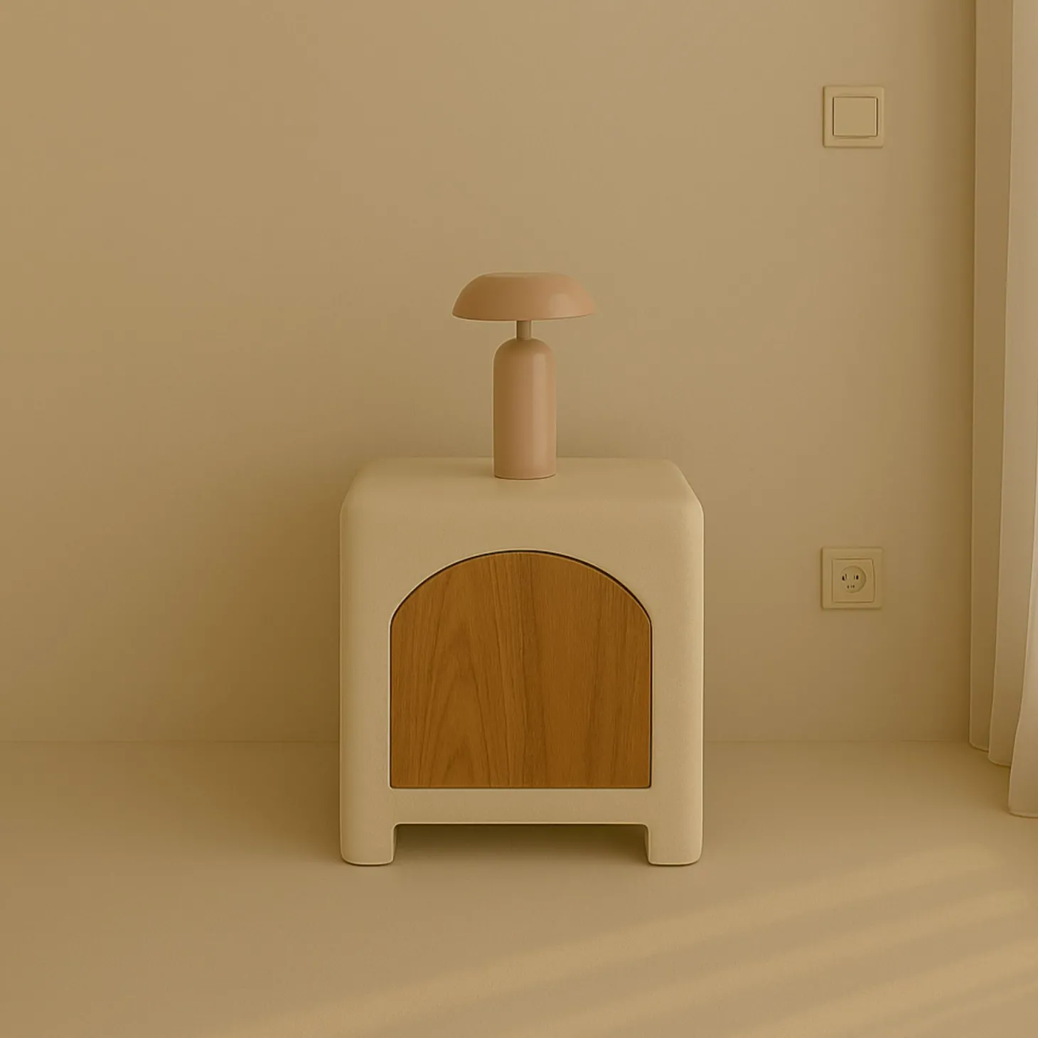 Mesita de noche de madera de acacia y microcemento Kurli 50x40x45cm Clau&Chloe
