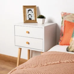 Mesita de noche de madera con 2 cajones Deva 40x30x63cm