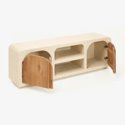 Mueble de TV de microcemento y madera de acacia Kurli 140x35x45cm Clau&Chloe
