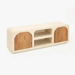 Mueble de TV de microcemento y madera de acacia Kurli 140x35x45cm Clau&Chloe