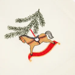 Servilleta blanca bordado Caballo balancín 45x45cm