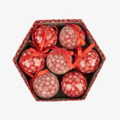 Set 7 bolas decorativas rojas copos de nieve 7,5cm