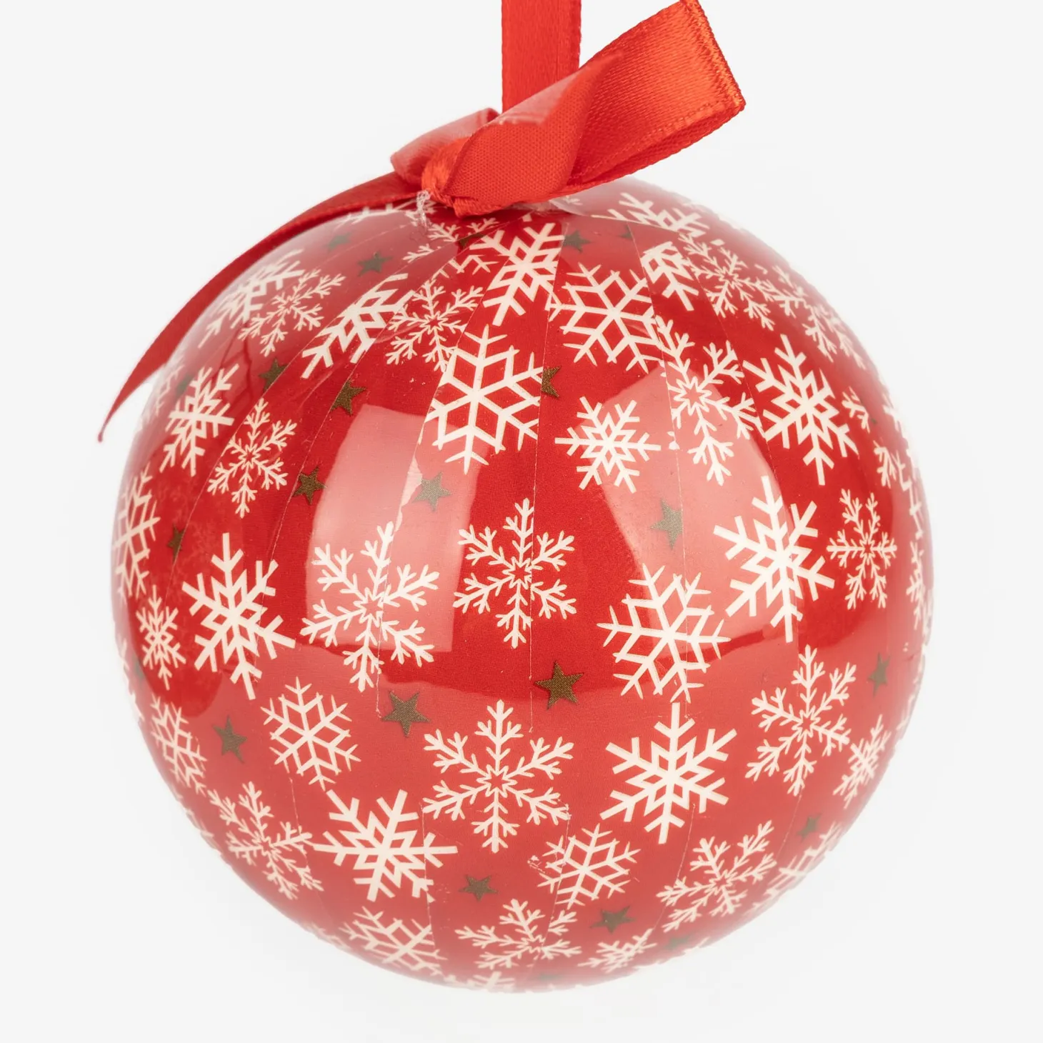 Set 7 bolas decorativas rojas copos de nieve 7,5cm