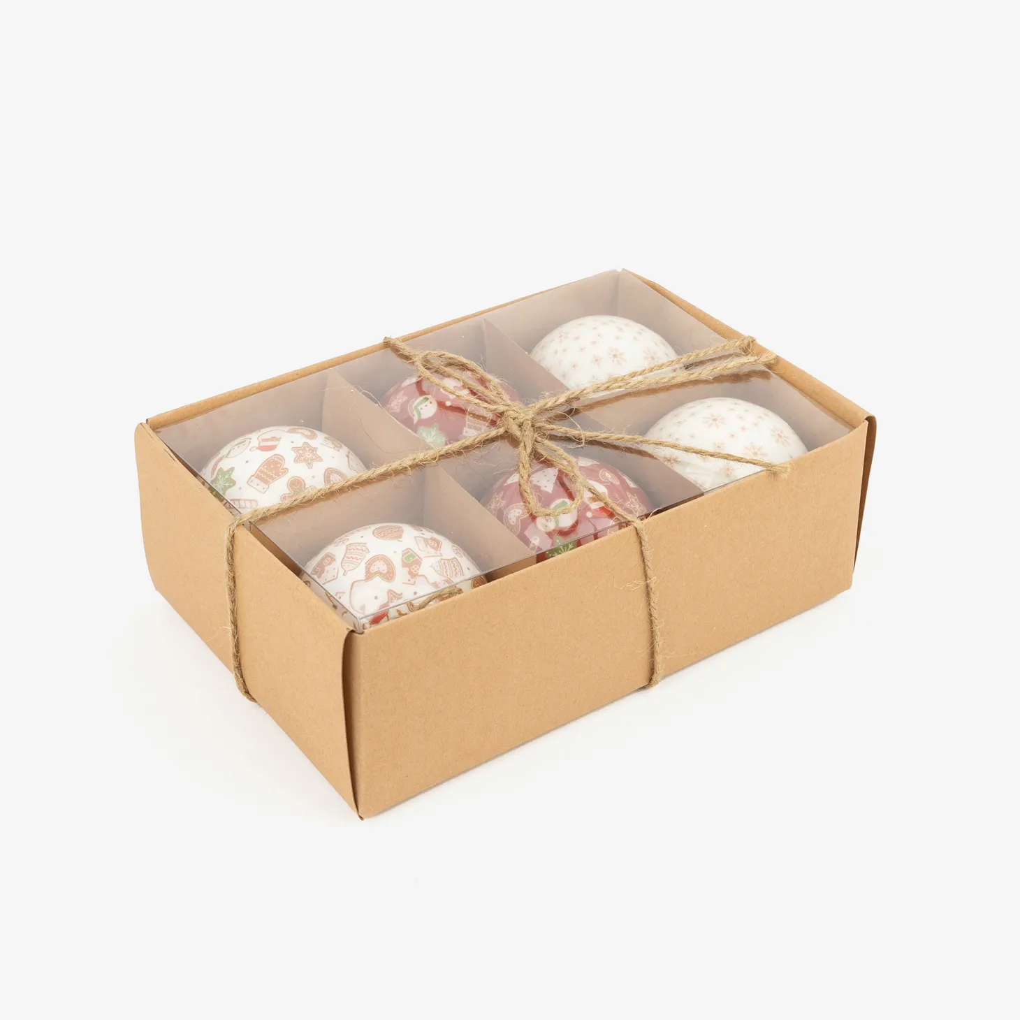 Set de 6 bolas decorativas blancas y rojas Ø7,5cm
