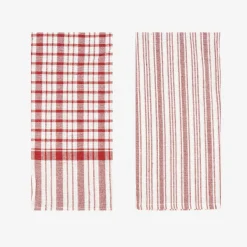Set de 2 paños de algodón con rayas rojas Midson45x65cm