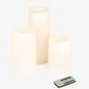 Set de 3 velas LED marfil con mando 15-20-25 cm