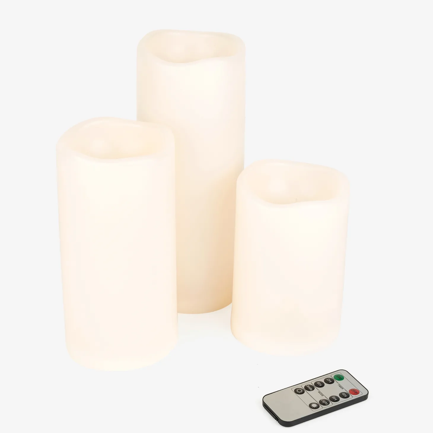Set de 3 velas LED marfil con mando 15-20-25 cm