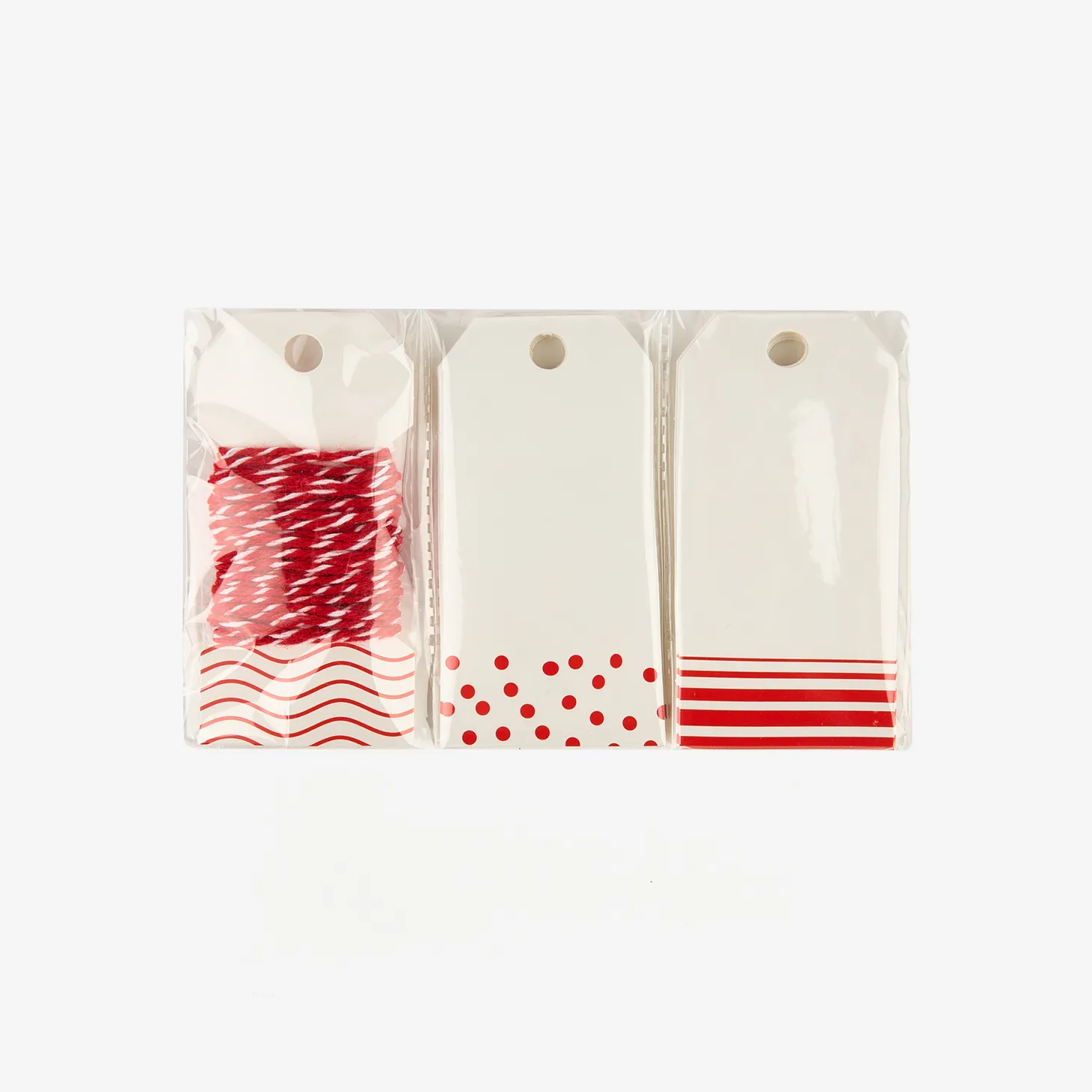 Set de cintas y etiquetas para regalo rojo y blanco