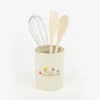 Set de utensilios de cocina con portautensilios de cerámica Flores Ø10x13cm