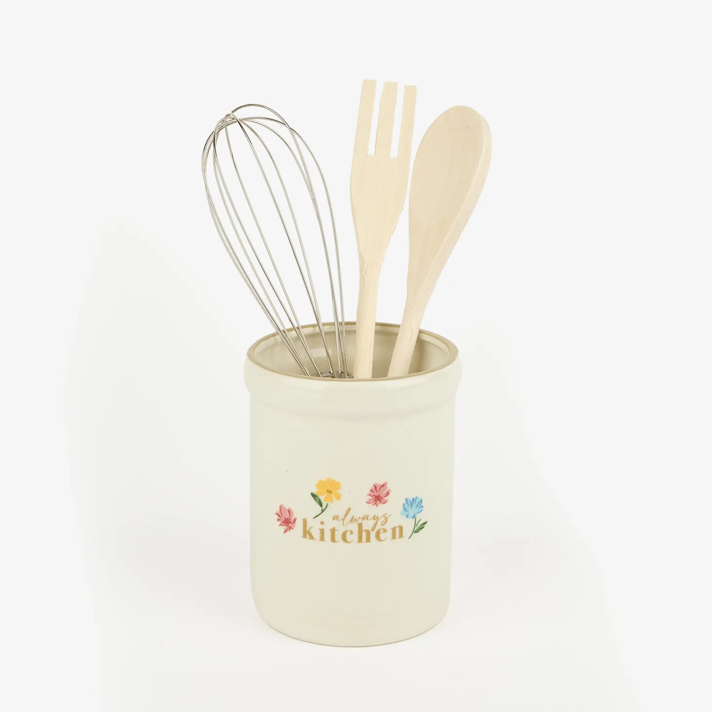 Set de utensilios de cocina con portautensilios de cerámica Flores Ø10x13cm