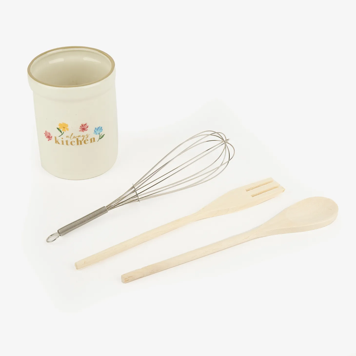Set de utensilios de cocina con portautensilios de cerámica Flores Ø10x13cm