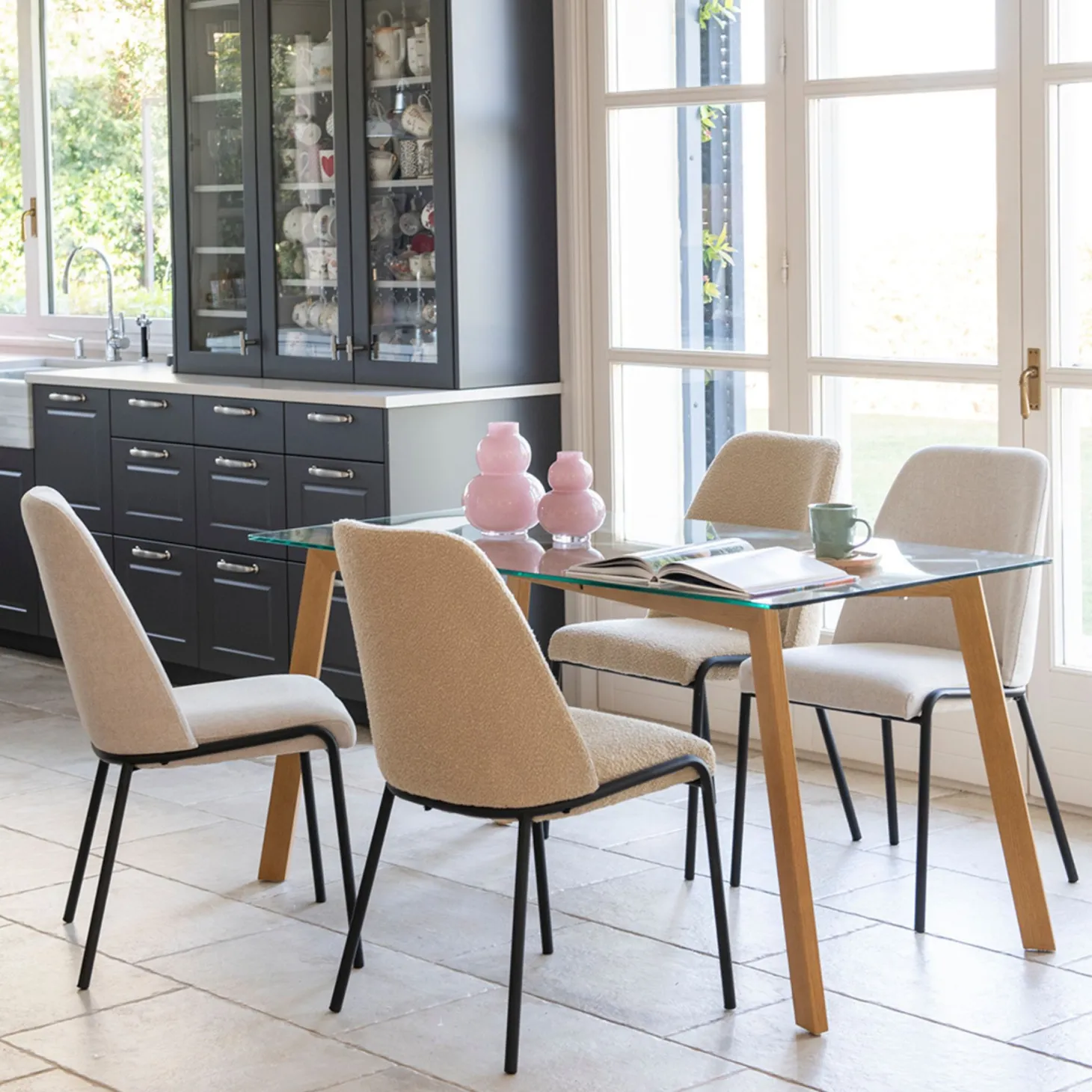 Silla de comedor borreguito beige Mina 49x60x91cm
