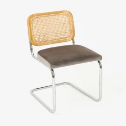 Silla de comedor de madera de olmo y ratán gris Leonor 47,5x63,5x82cm Clau&Chloe