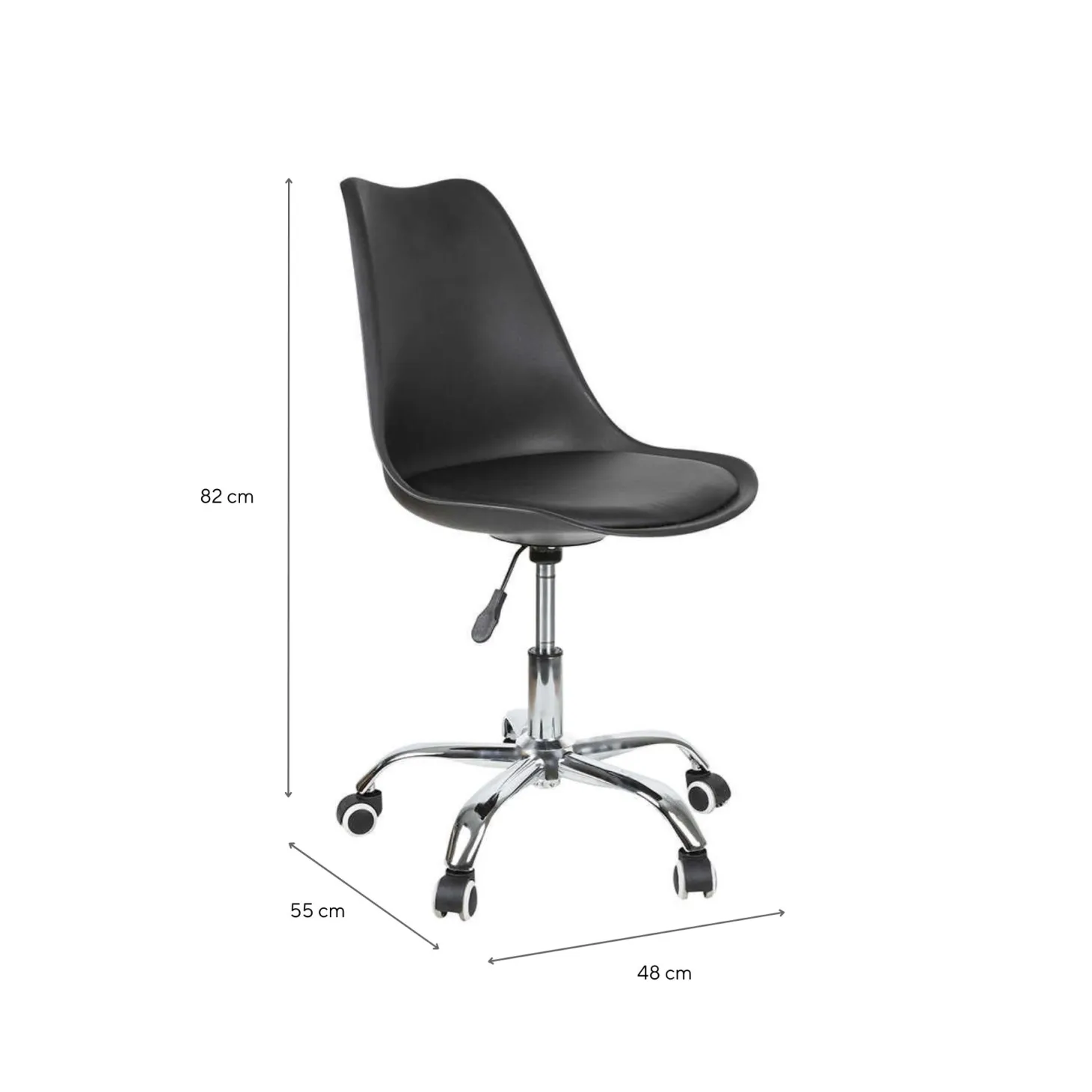 Silla de oficina con ruedas negra Tulip 48x55x82cm