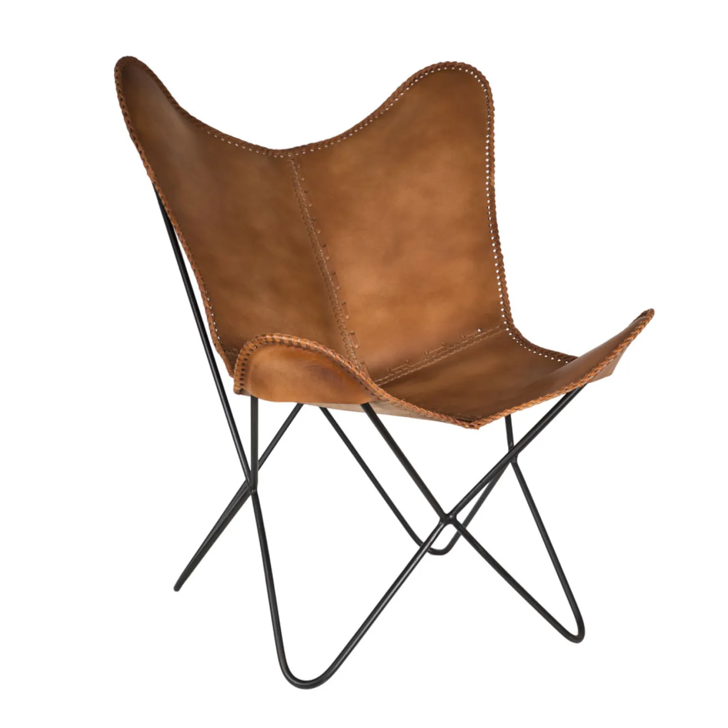 Silla mariposa de cuero marrón July 75x87x86cm