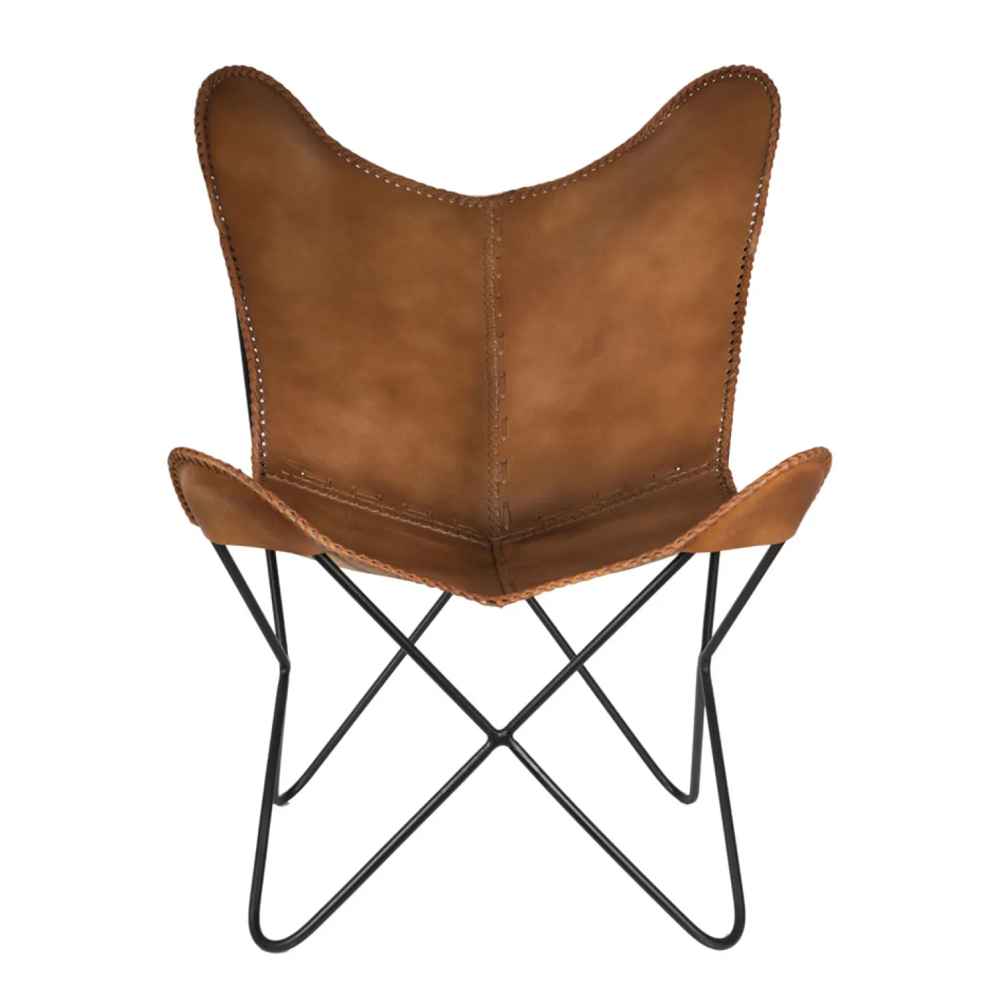 Silla mariposa de cuero marrón July 75x87x86cm