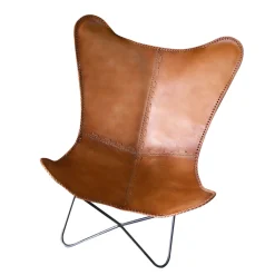 Silla mariposa de cuero marrón July 75x87x86cm