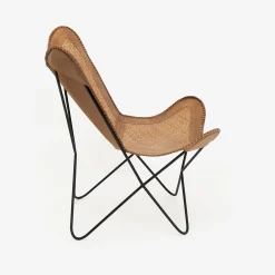 Silla mariposa de cuero y ratán marrón Katy 72x78x92cm